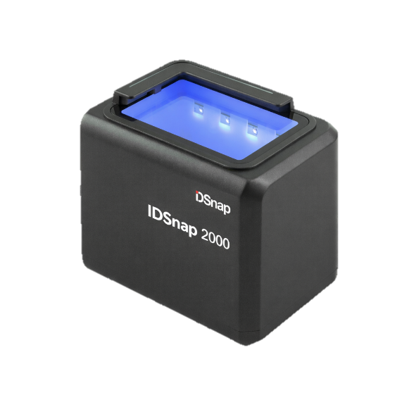 IDSnap 2000 scanner, a black unit with its glass scanning window lit from inside.